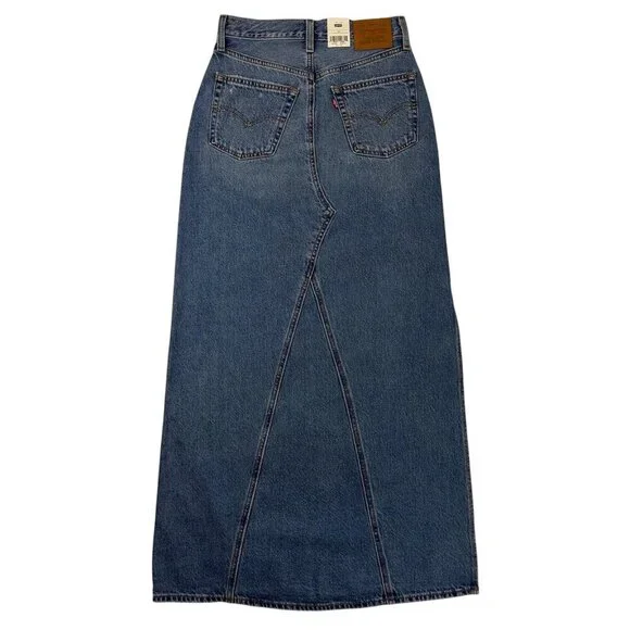Levi’s Premium Iconic Long Denim Maxi Skirt Blue Women’s 24 / 00 / XXS NWT - Picture 2 of 15